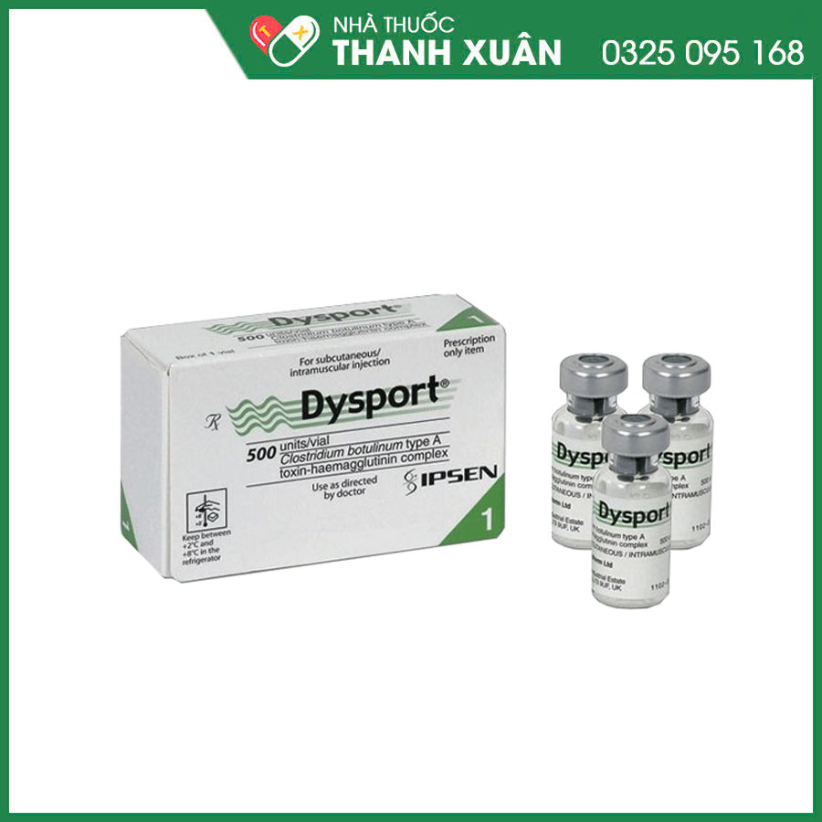 Dysport® 500U thuốc điều trị trong da liễu thẩm mỹ (xóa nếp nhăn) và điều trị thần kinh (giảm co thắt cơ, co giật, hoặc co cứng cơ)